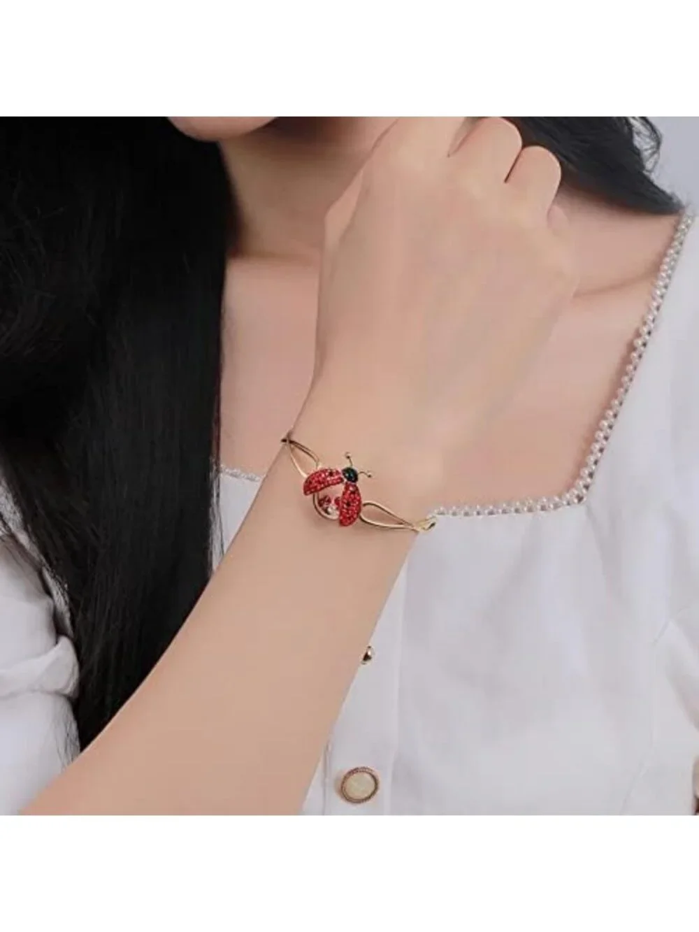Cute Ladybug Bracelet with Cubic Zirconia & Floating Crystals - Perfect Gift for